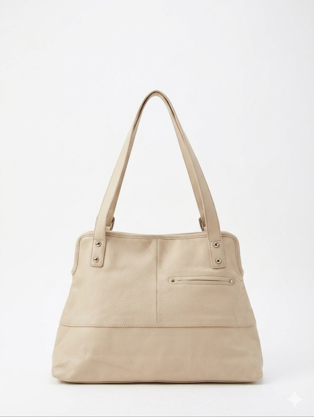B. Makowsky - Ivory - Leather Shoulder Bag With Silver Hardware